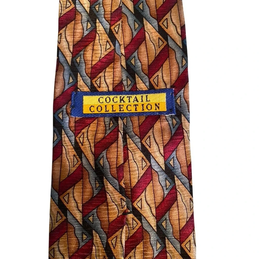 Vodka by Stonehenge Mens Silk Tie Geometric Abstract Gold Burgundy Blue